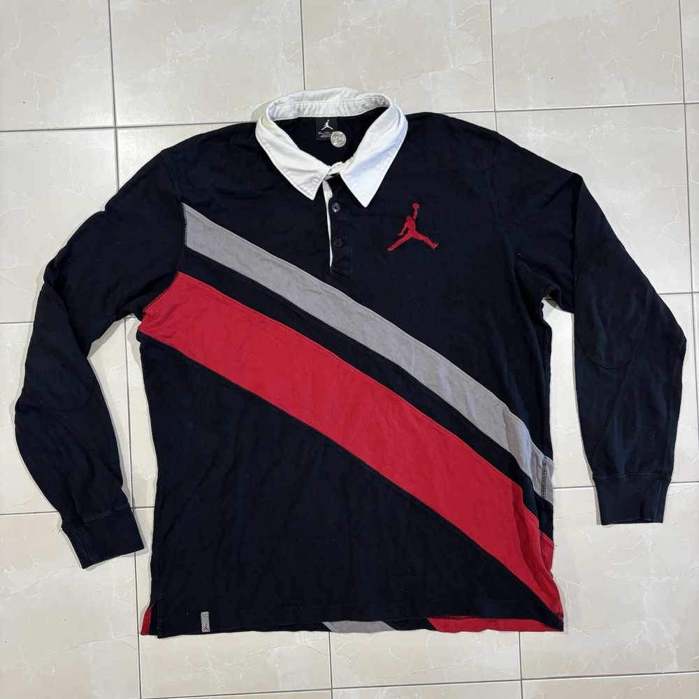 Vintage Jordan Rugby Polo Shirt Mens 2XL Long Sleeve Stripe Jumpman Y2K Nike